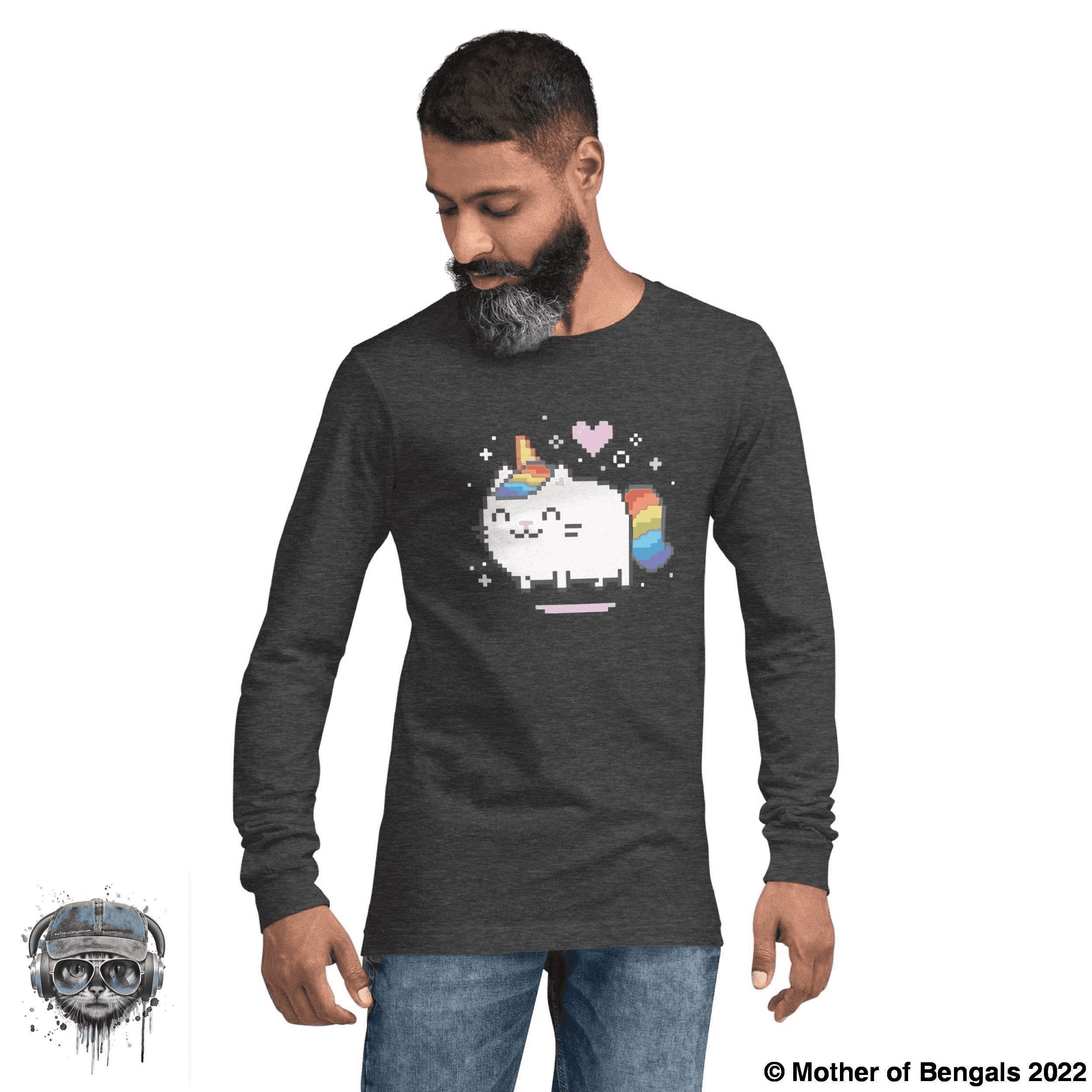 Unicorn Kitty Long Sleeve Shirt Mother of Bengals Dark Grey Heather XS