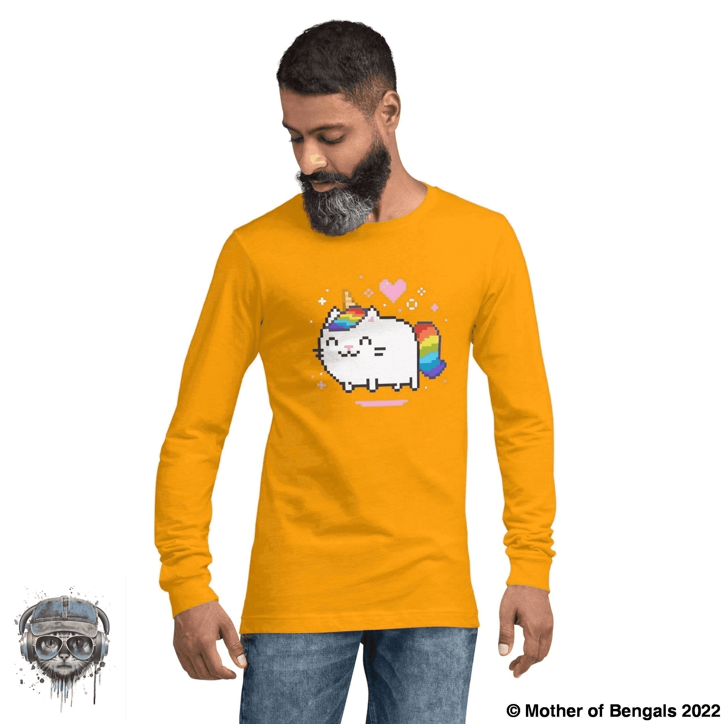 Unicorn Kitty Long Sleeve Shirt Mother of Bengals Gold XS