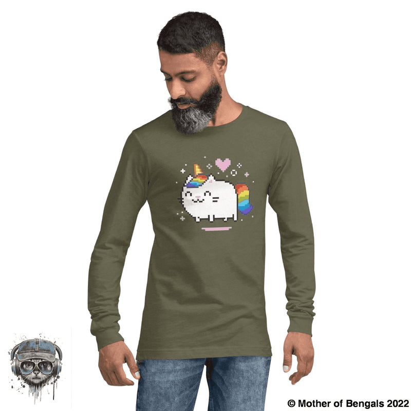 Unicorn Kitty Long Sleeve Shirt Mother of Bengals Military Green XS 