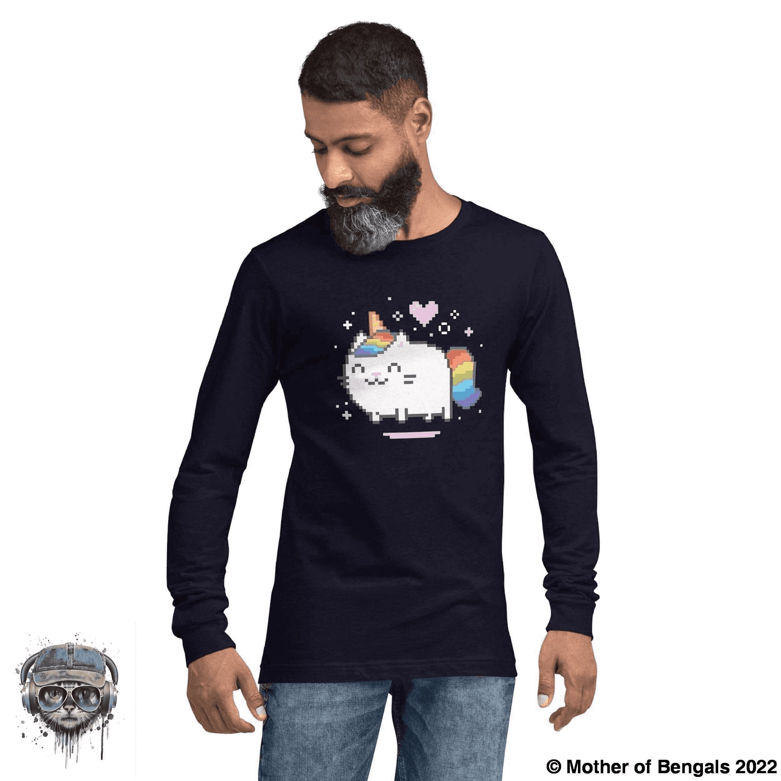 Unicorn Kitty Long Sleeve Shirt Mother of Bengals Navy XS