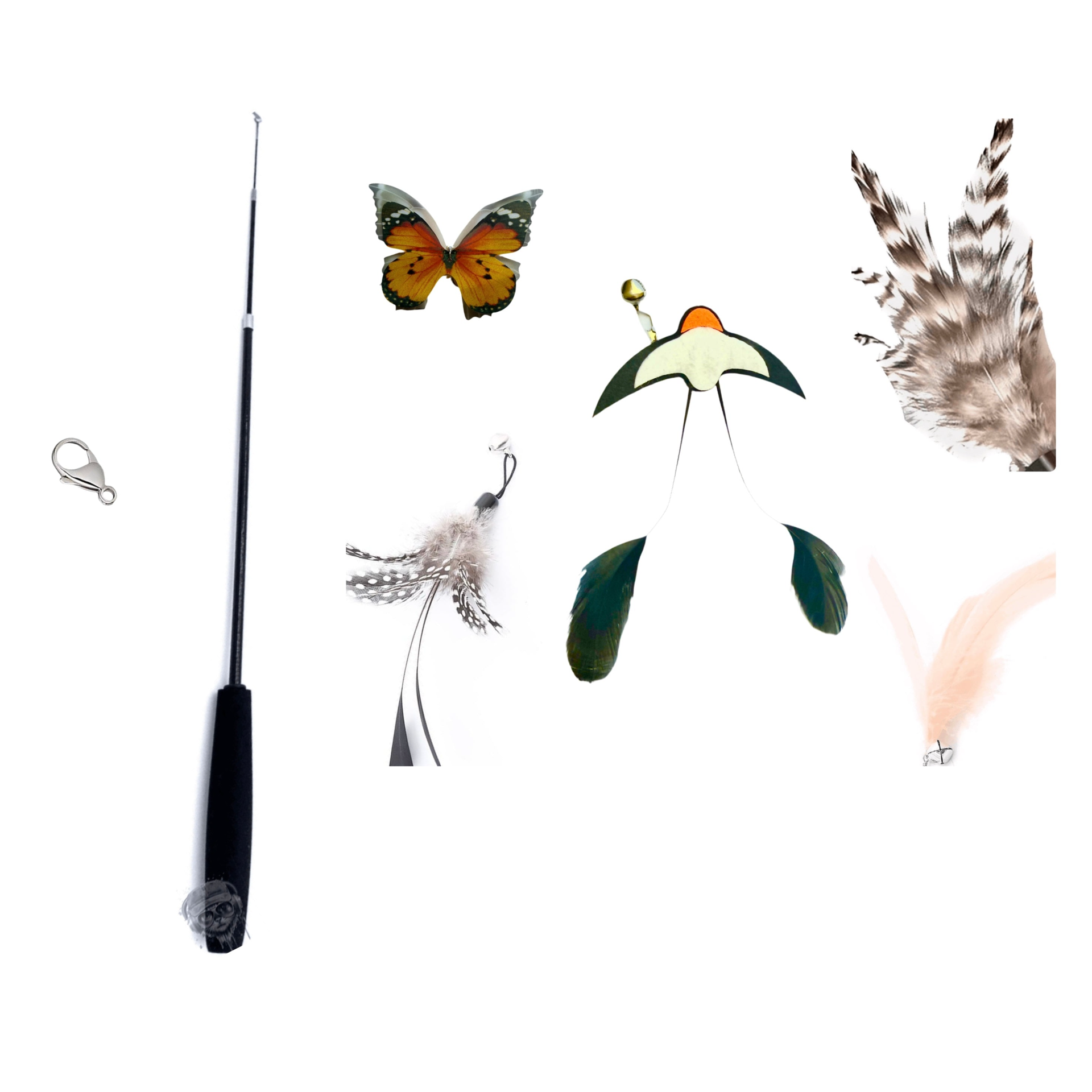 Furprize! Natures Variety, Manta Ray& Monarch Butterfly, Orange, 6 piece Feather Wand Teaser Refill Set