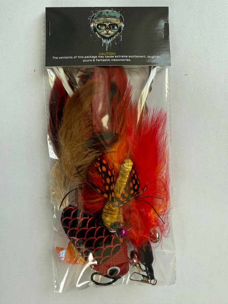 FurPrize! Koi Garden, Red/Black, 5 piece Feather Refill Teaser Set