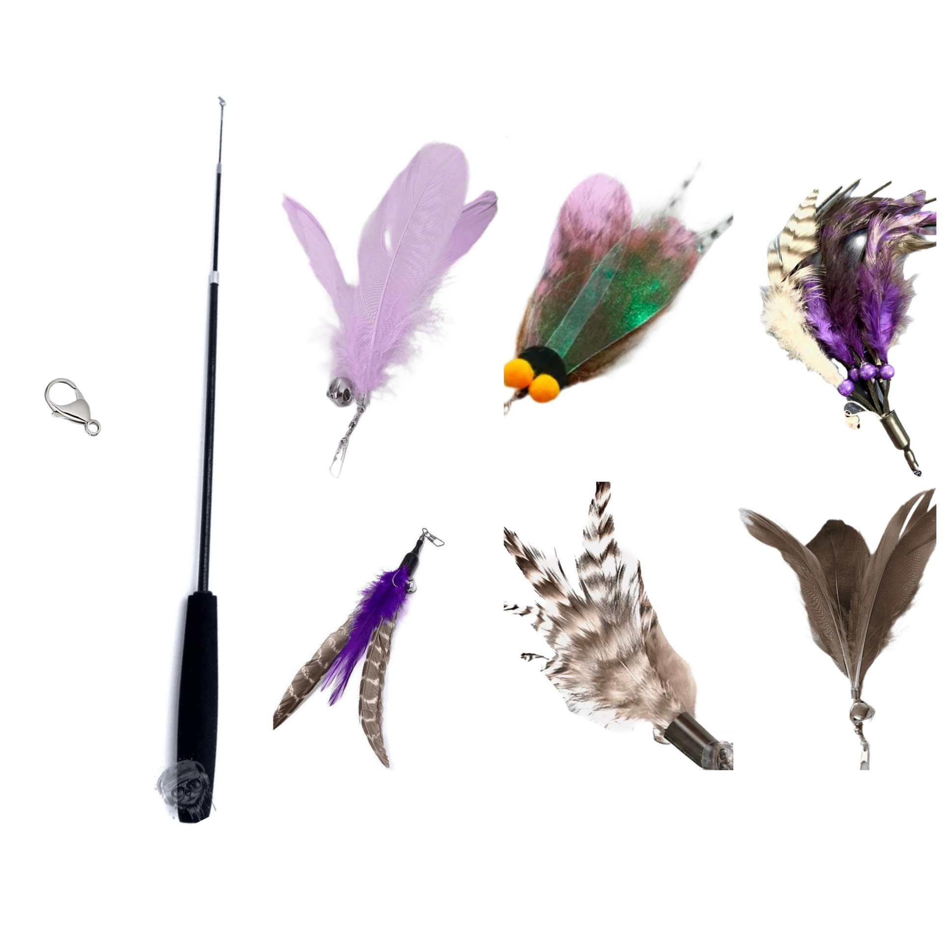 Furprize! Flies and Raven Claw, Purple , 7-8 piece Feather Wand Teaser Refill Set