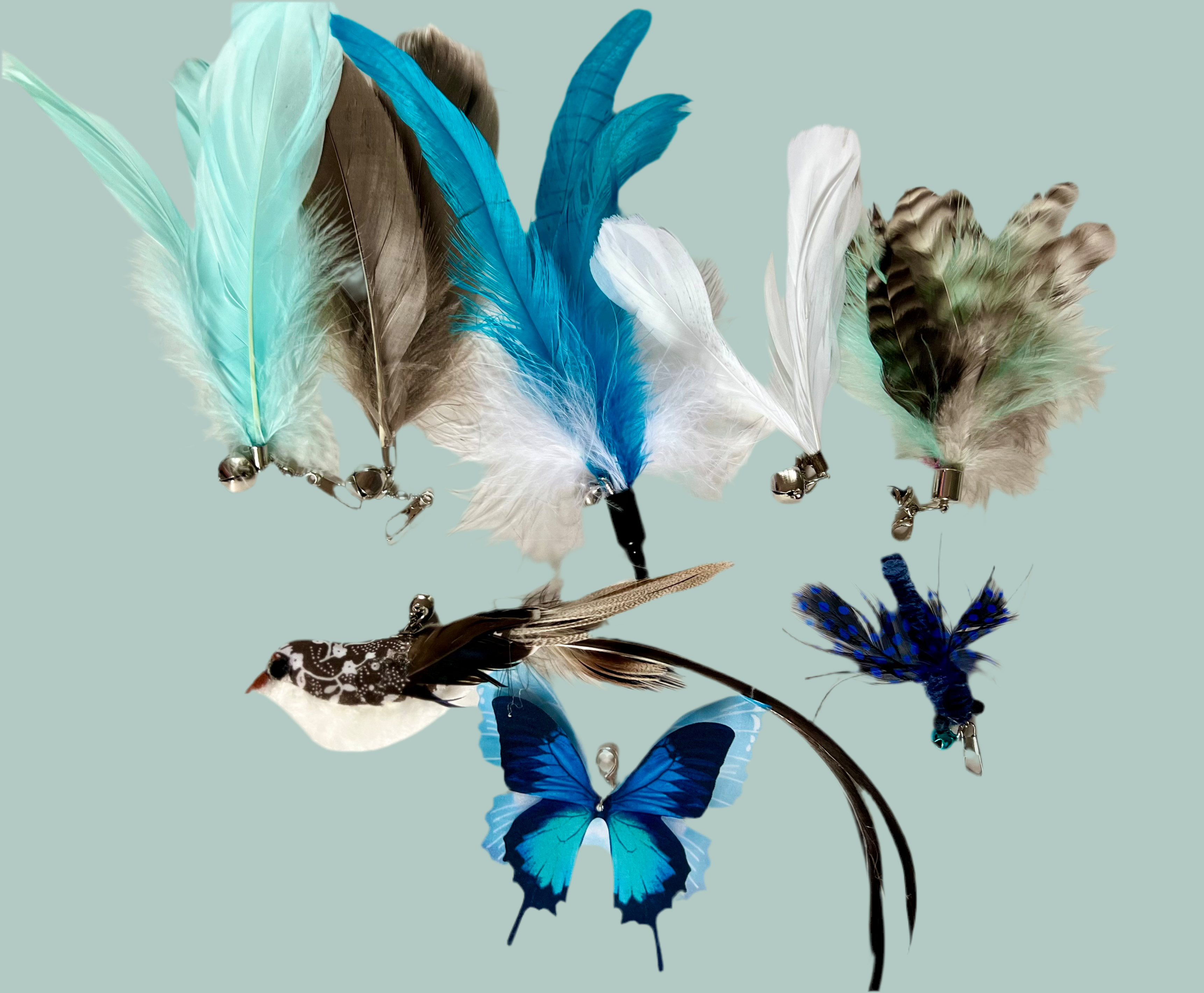 Furprize! Nature takes flight , 9 piece Cat Bird Feather & Easy Open Clasp Wand Teaser Set