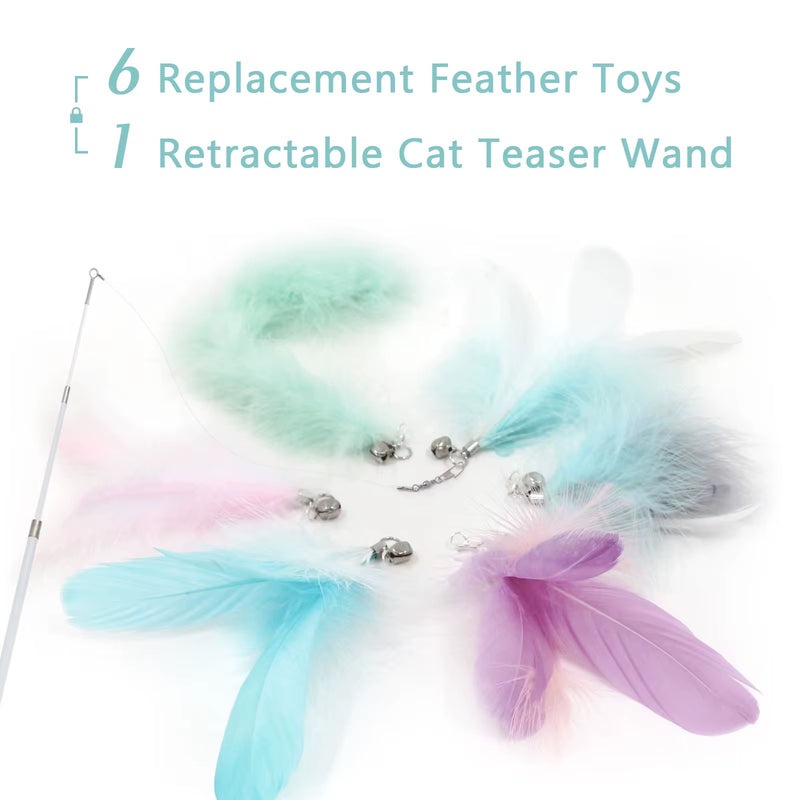 FurPrize!  Cotton candy, 9 piece Feather & Cat Wand Teaser Set