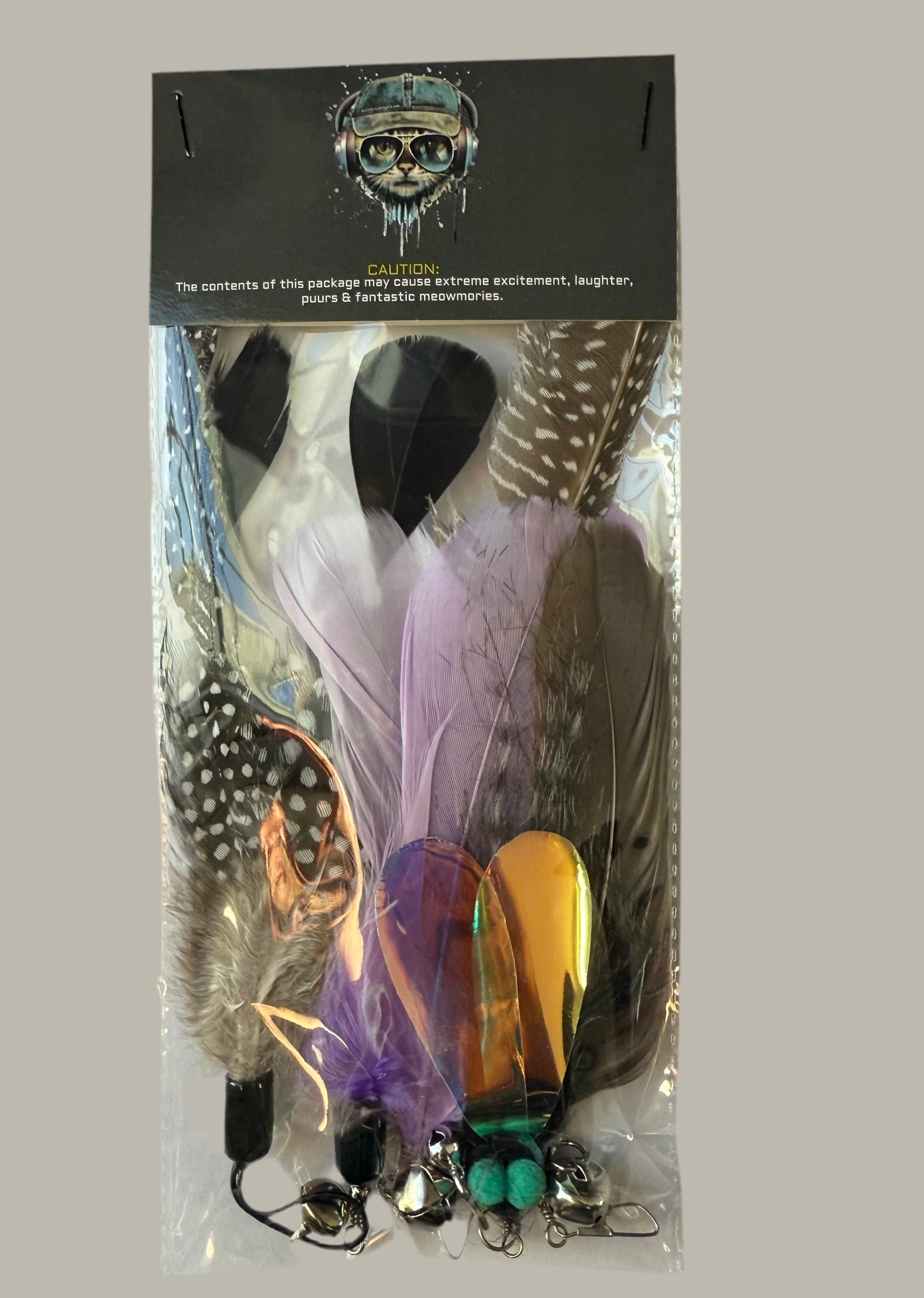 Furprize! Flies and Raven Claw, Purple , 6 piece Feather Wand Teaser Refill Set