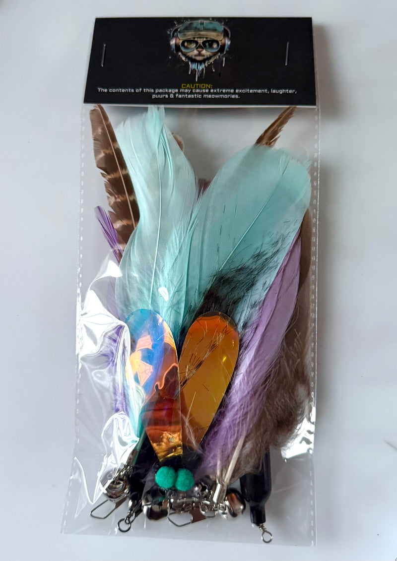 Furprize! Flies and Feathers, Purple/Aqua , 6 piece Feather Wand Teaser Refill Set