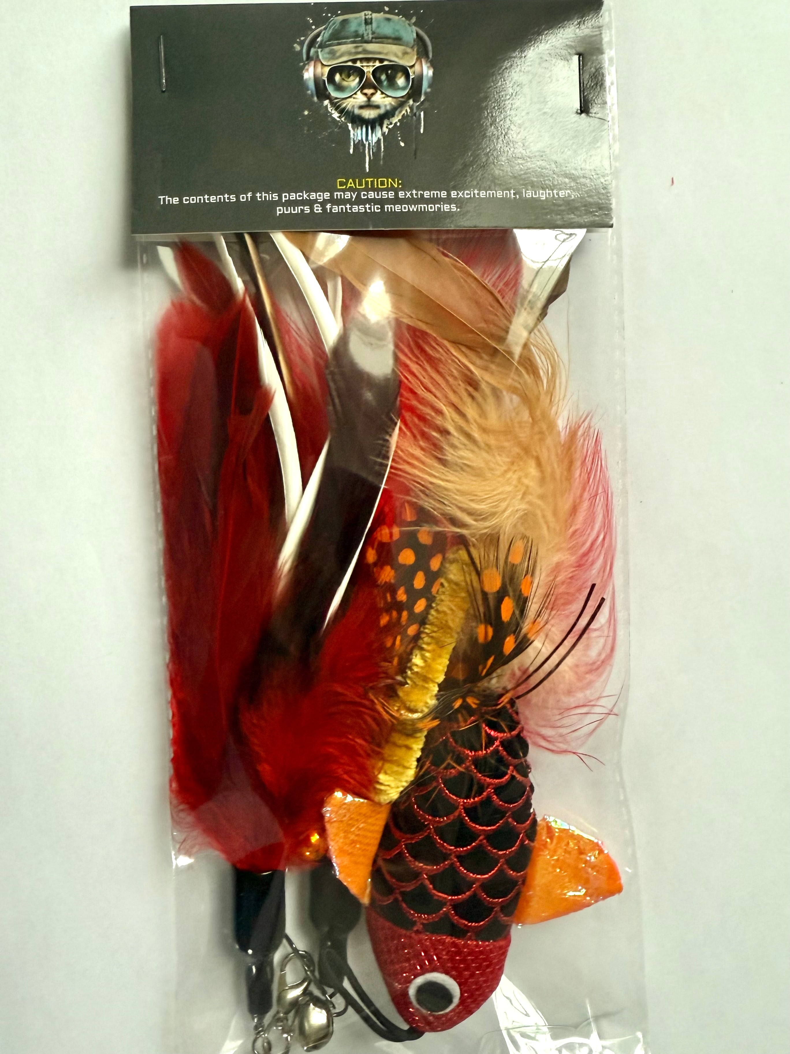 FurPrize! Koi Garden, Red/Orange, 4 piece Feather Refill Teaser Set