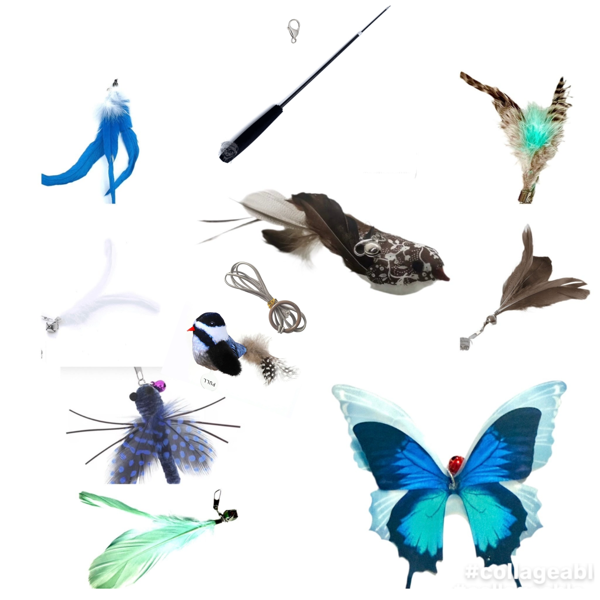 Furprize! Nature takes flight , 9 piece Cat Bird Feather & Easy Open Clasp Wand Teaser Set