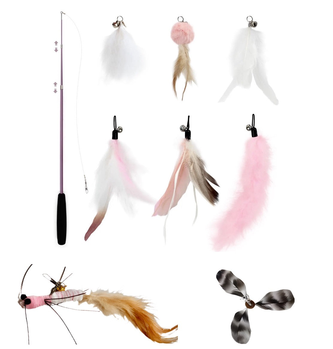 Furprize! Stormy’s Unstoppable, Pink,  9 piece Feather & Cat Wand Teaser Set with Easy Open Clasp