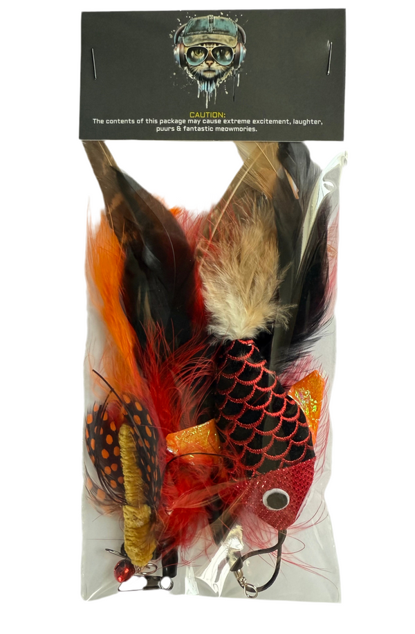 FurPrize! Koi Garden, Red/Orange, 4 piece Feather Refill Teaser Set