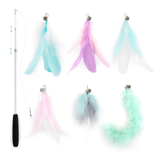 FurPrize!  Cotton candy, 9 piece Feather & Cat Wand Teaser Set