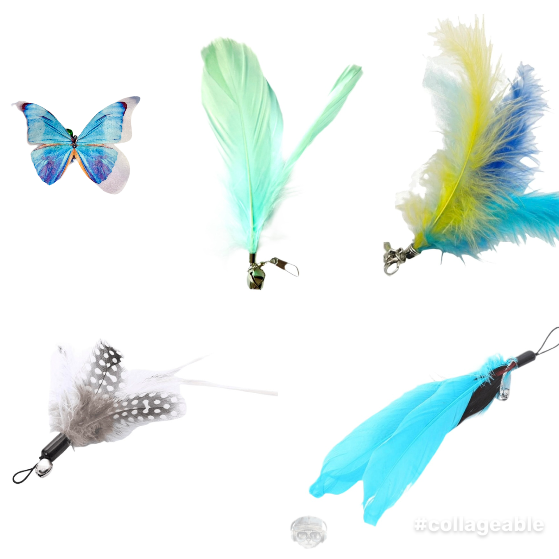 Furprize! Butterfly Garden, Aqua, 5 piece Feather Wand Teaser Refill Set