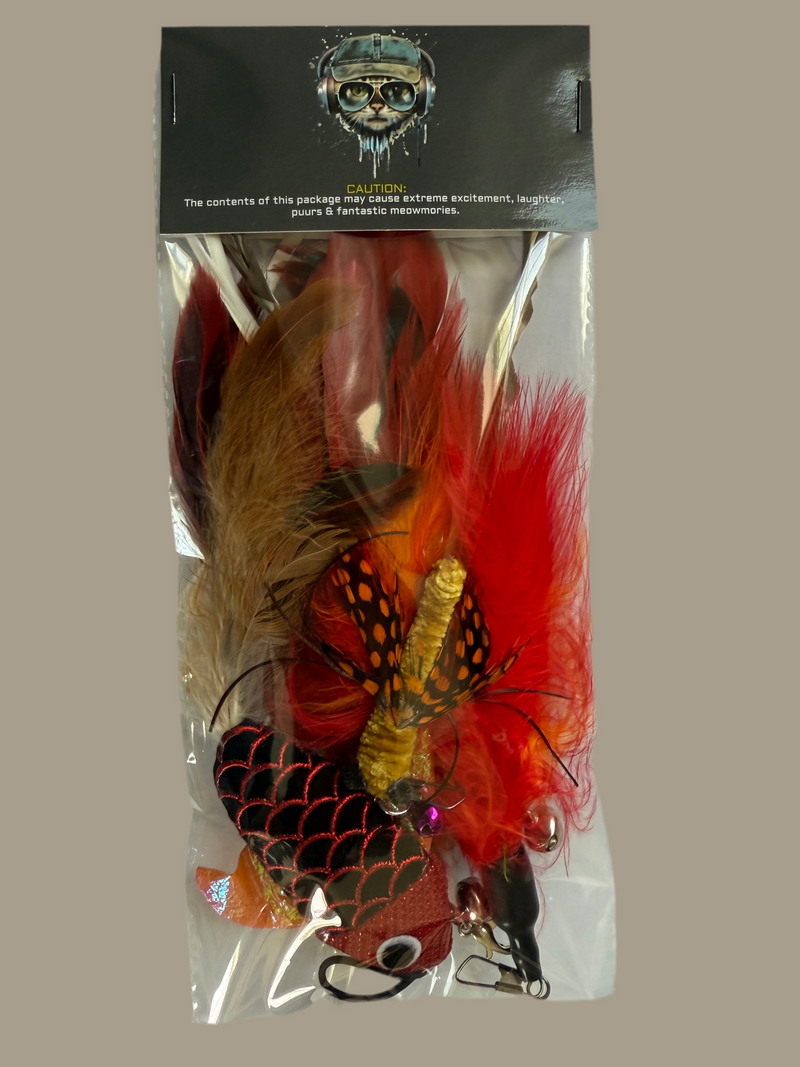 FurPrize! Koi Garden, Red/Black, 5 piece Feather Refill Teaser Set