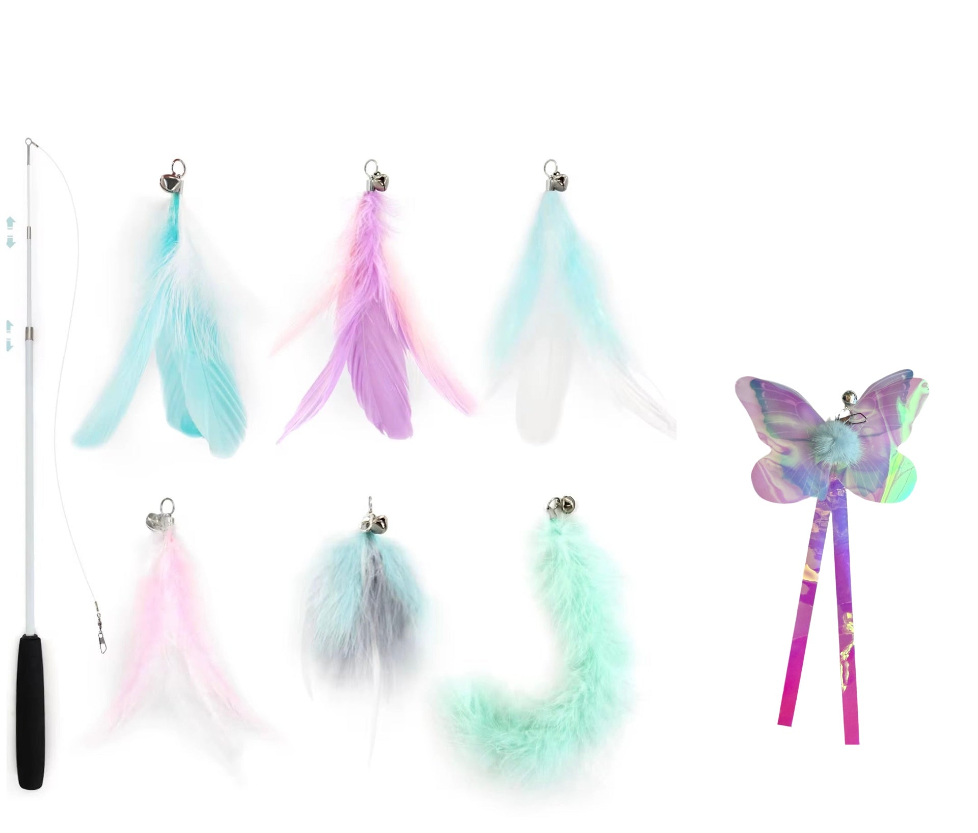 FurPrize!  Cotton candy, 9 piece Feather & Cat Wand Teaser Set