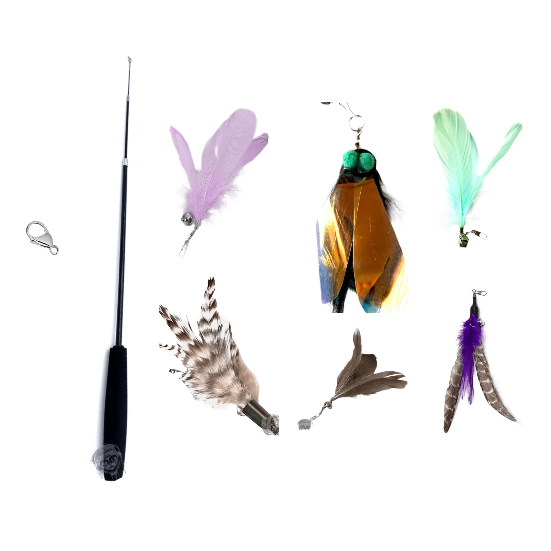 Furprize! Flies and Feathers, Purple/Aqua , 7-8 piece Feather Wand Teaser Refill Set