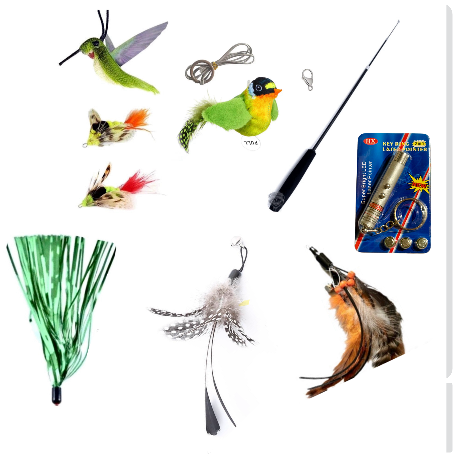 Furprize! Natures Variety , 9 piece Cat Bird Orange Feather & Easy Open Clasp Wand Teaser Set