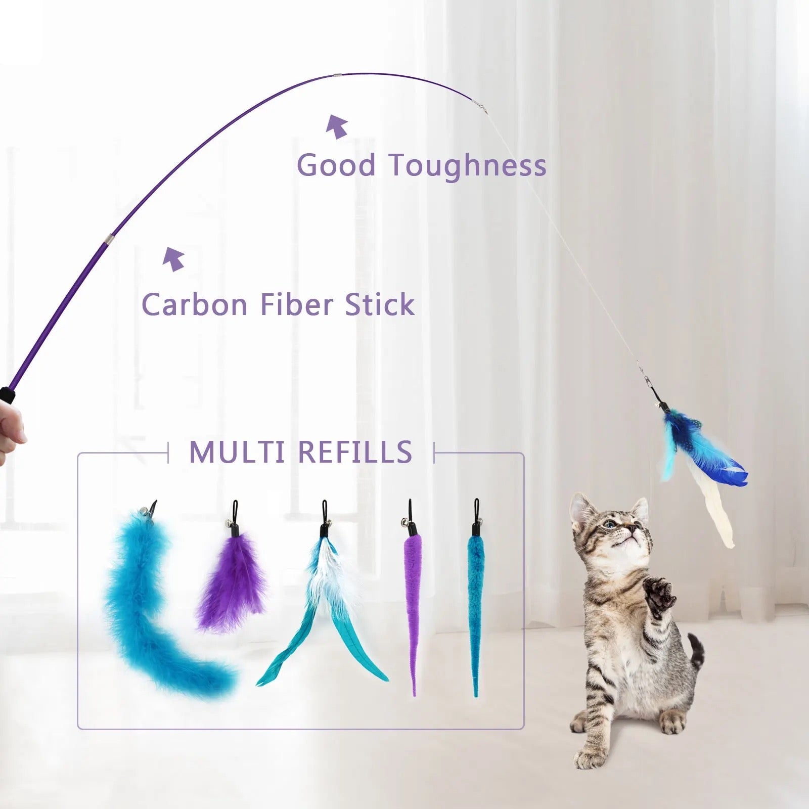 Furprize! Stormy’s Unstoppable, Purple, 6 piece Feather & Cat Wand Teaser Set Bundle FurPrize! 