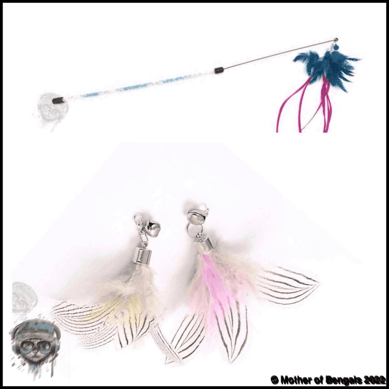 4 pc Feather Jellyfish Wand Cat Toy and exotica refills by Mother Of Bengals Wand Mother of Bengals 