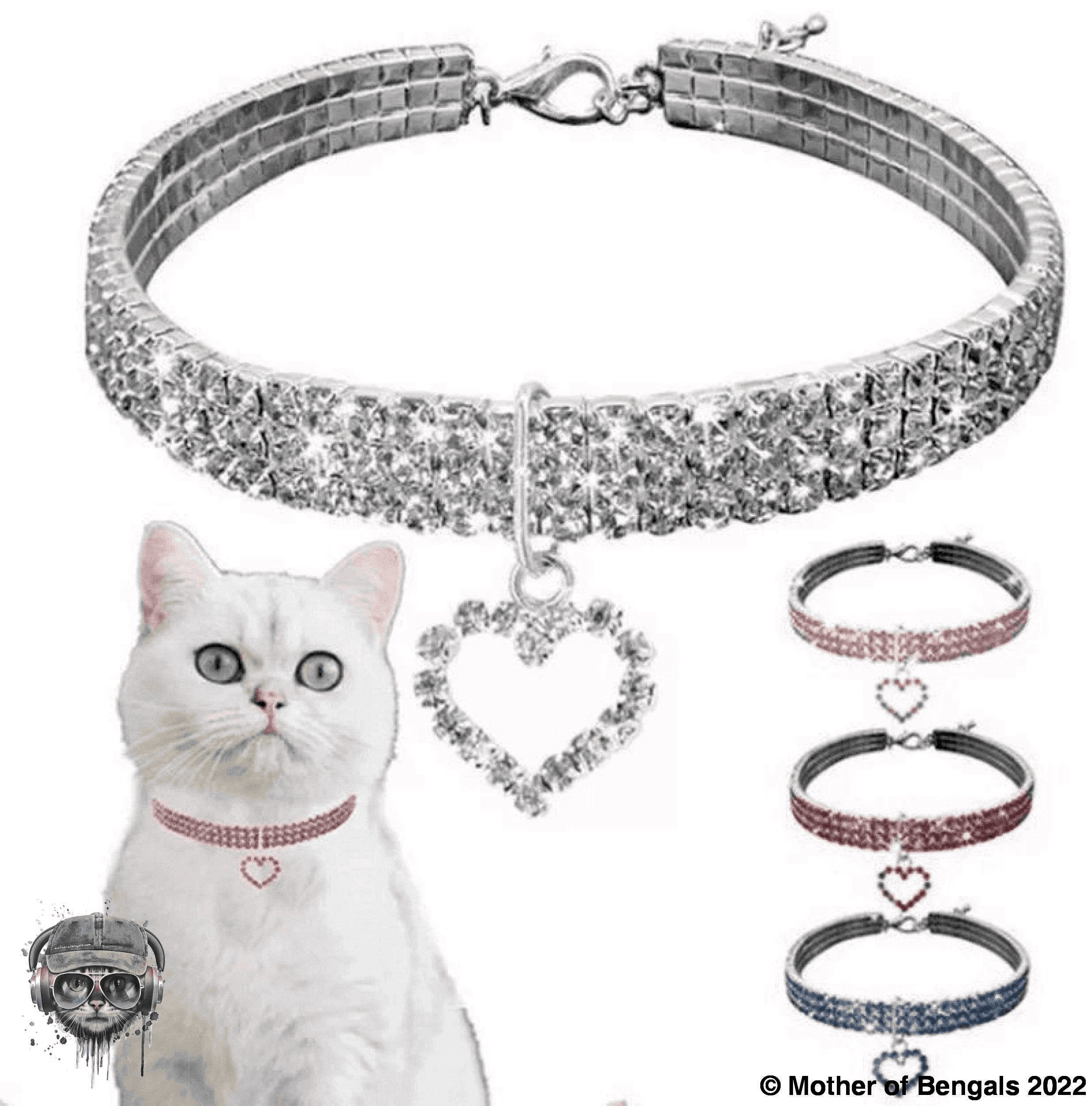 Adjustable Large Rhinestone Bling Bling Pet Collar collars Mother of Bengals 