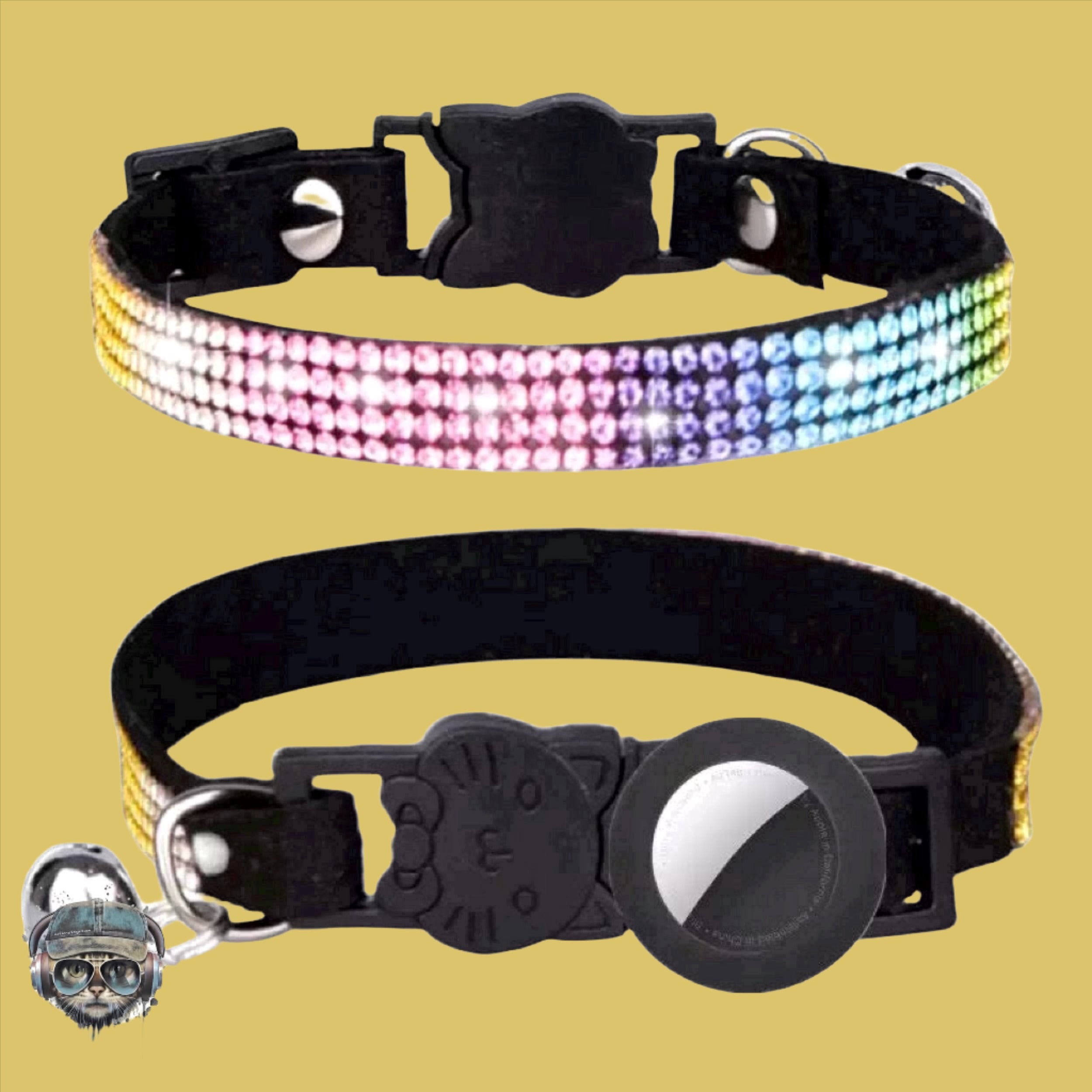Bling Bling Rhinestone AirTag Breakaway Cat Collar by Mother Of Bengals Mother of Bengals Rainbow Multi-Color Bling 
