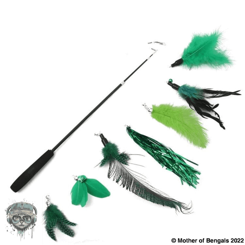 FurPrize! 8 piece Feather & Cat Wand Teaser Set Bundle FurPrize! Green 