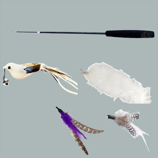 Furprize!Silver Raven Bird 6 piece Feather & Cat Wand Teaser Set Bundle FurPrize! 