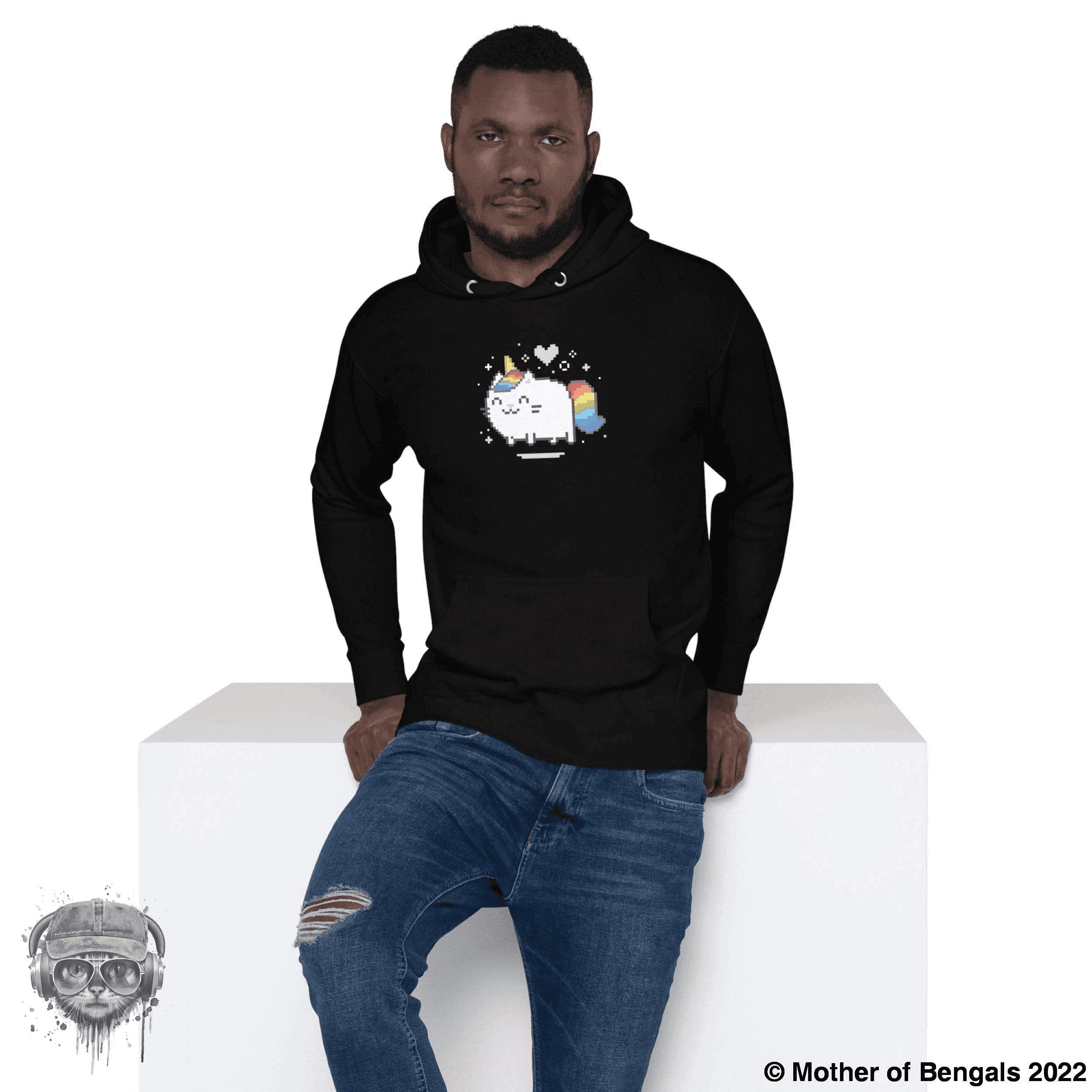Unicorn Kitty Hoodie Mother of Bengals Black S 
