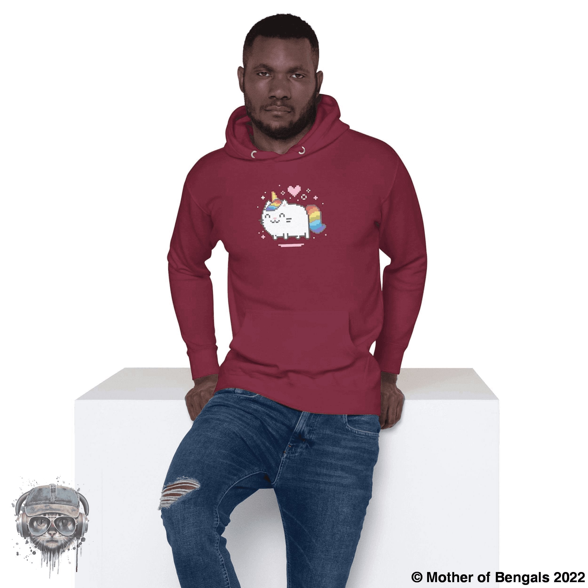 Unicorn Kitty Hoodie Mother of Bengals Maroon S 