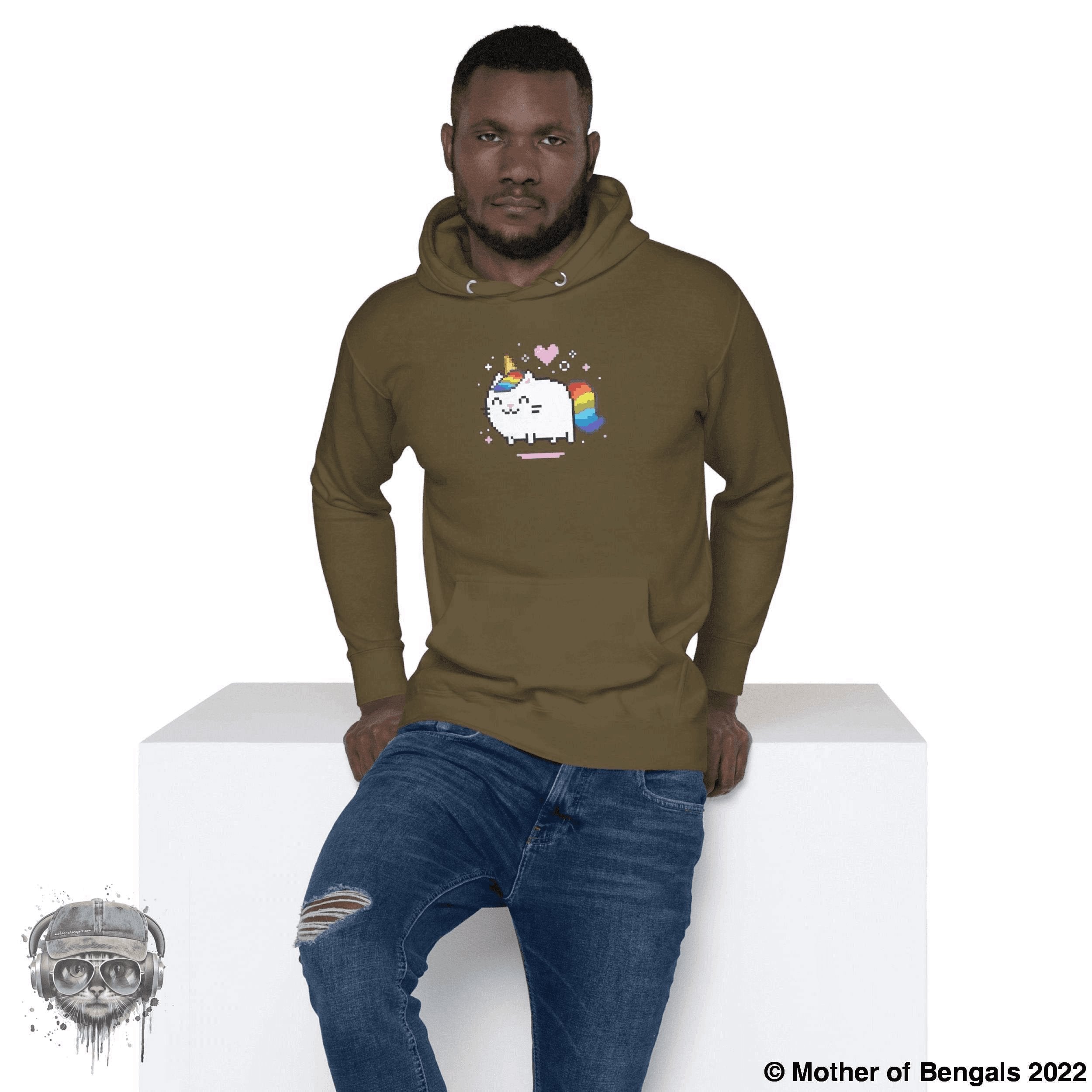 Unicorn Kitty Hoodie Mother of Bengals Military Green S 