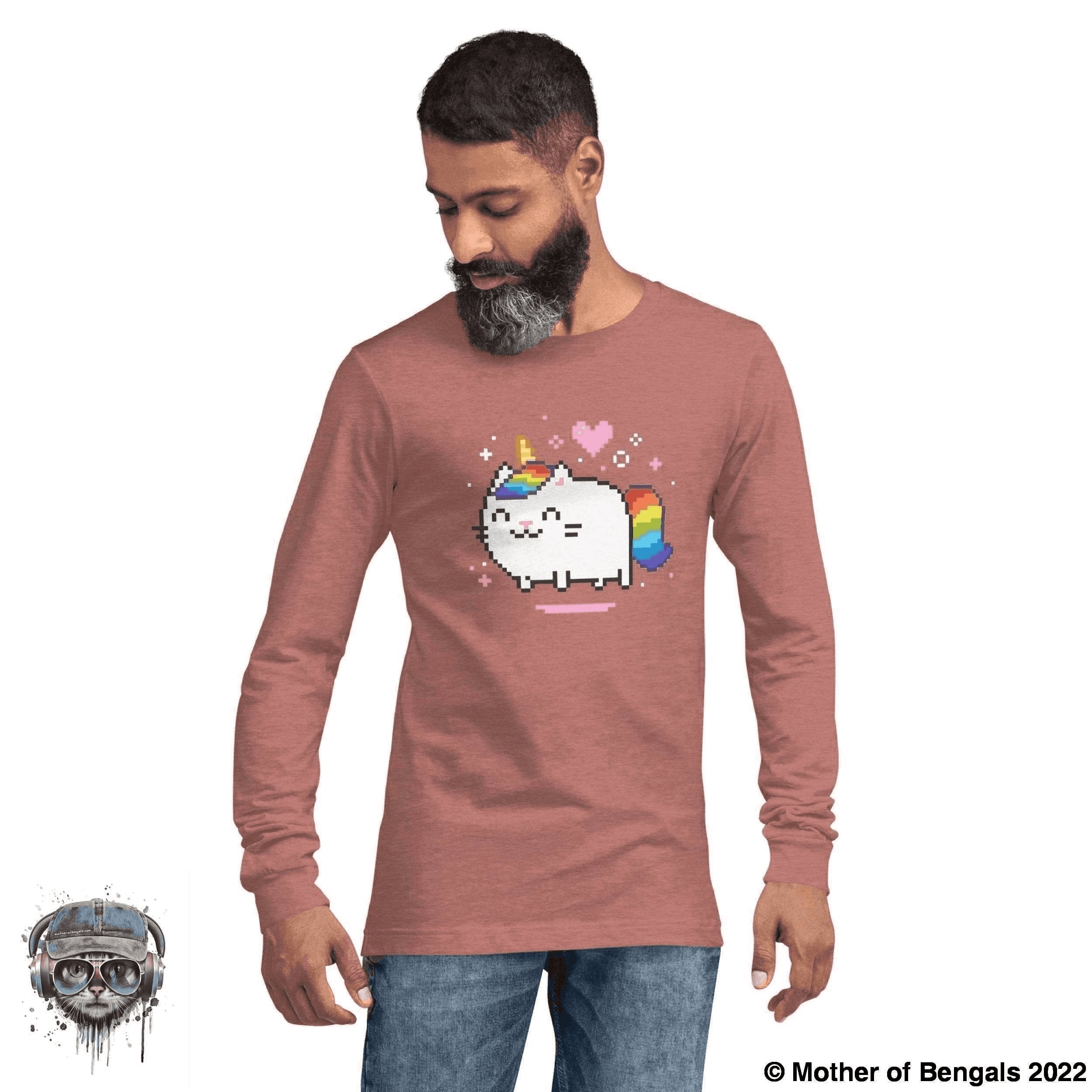 Unicorn Kitty Long Sleeve Shirt Mother of Bengals Heather Mauve XS 
