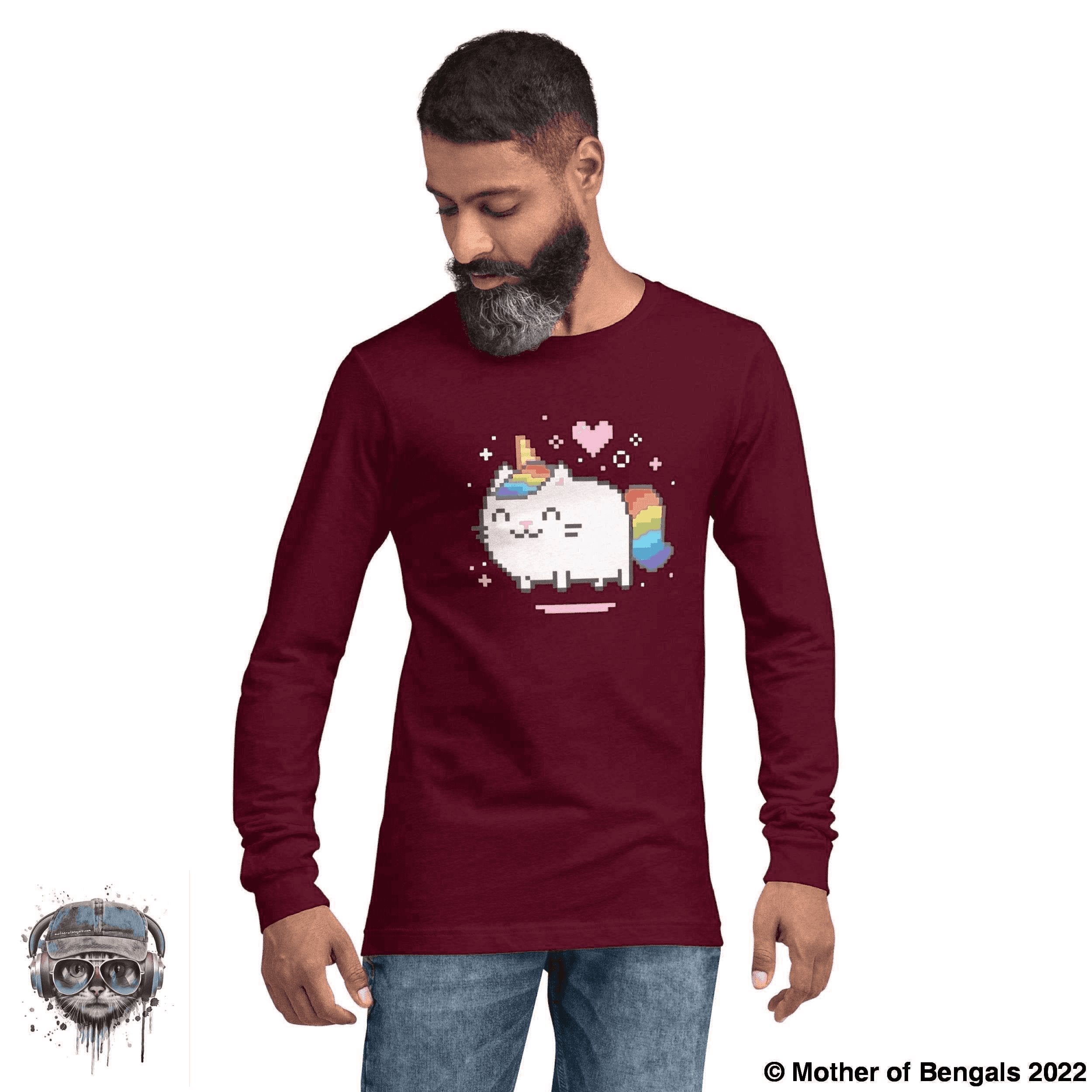 Unicorn Kitty Long Sleeve Shirt Mother of Bengals Maroon XS 