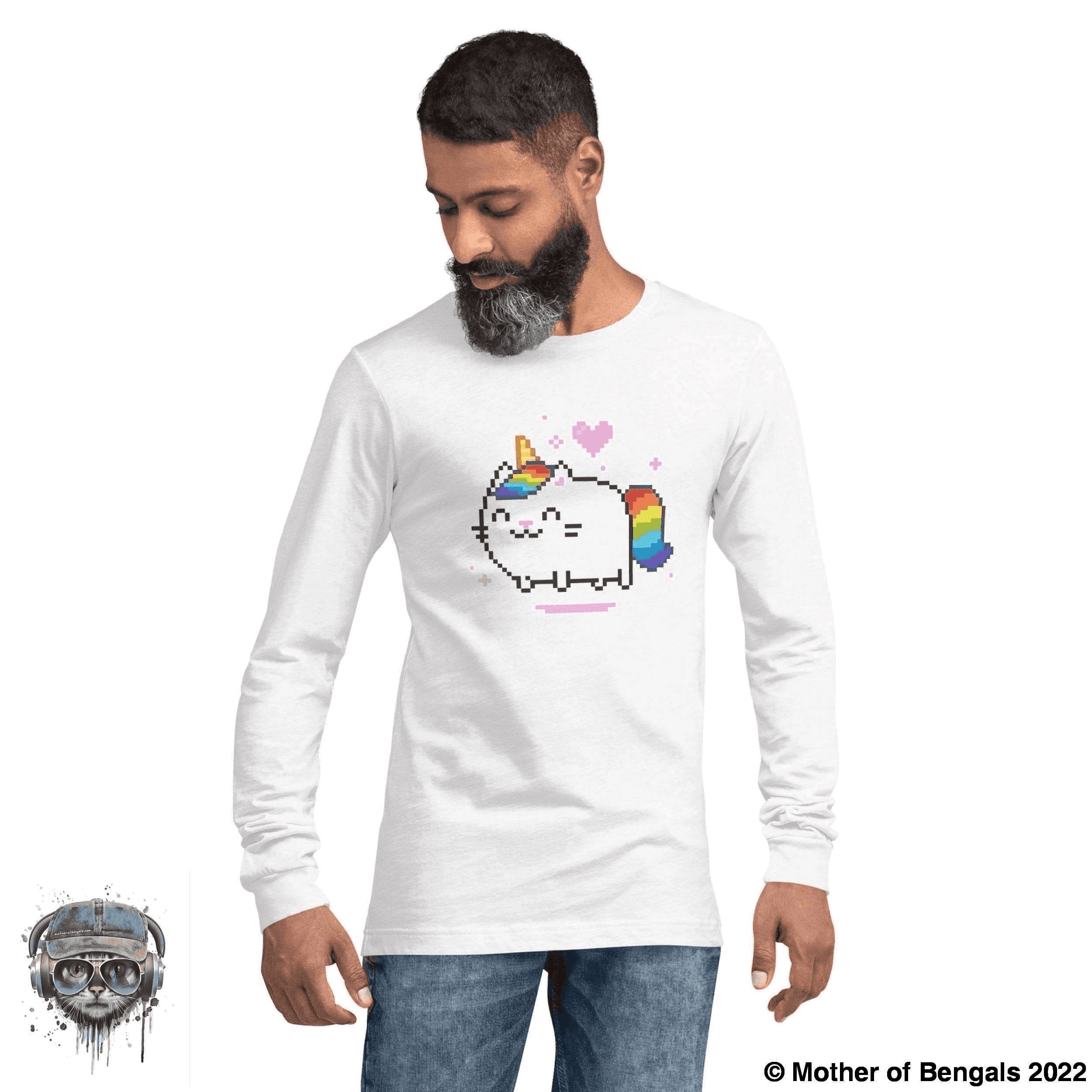 Unicorn Kitty Long Sleeve Shirt Mother of Bengals White XS 